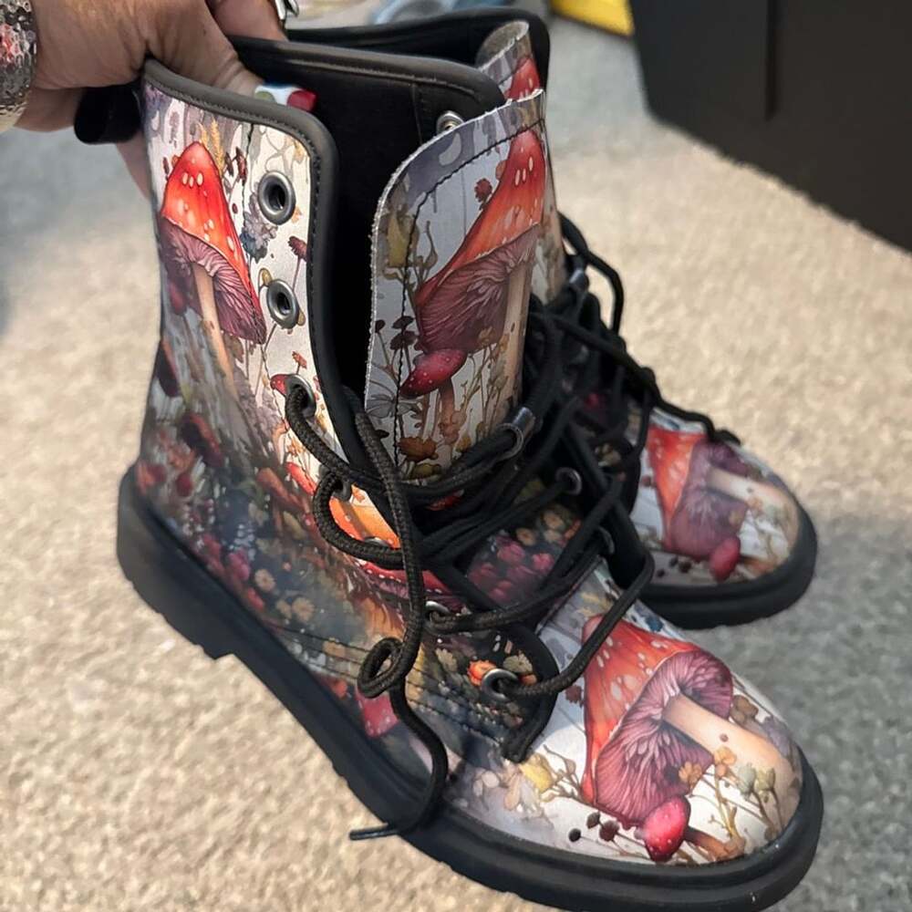 Unbranded Mushroom Forest Print Combat Boots Size 39, 8.5